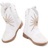 imageBMCiTYBM Toddler Girls Cowboy Cowgirl Boots Little Kids Pointed Toe Western Boots Mid Calf Side Zipper Riding Shoes for All Seasons ToddlerLittle KidEwhite