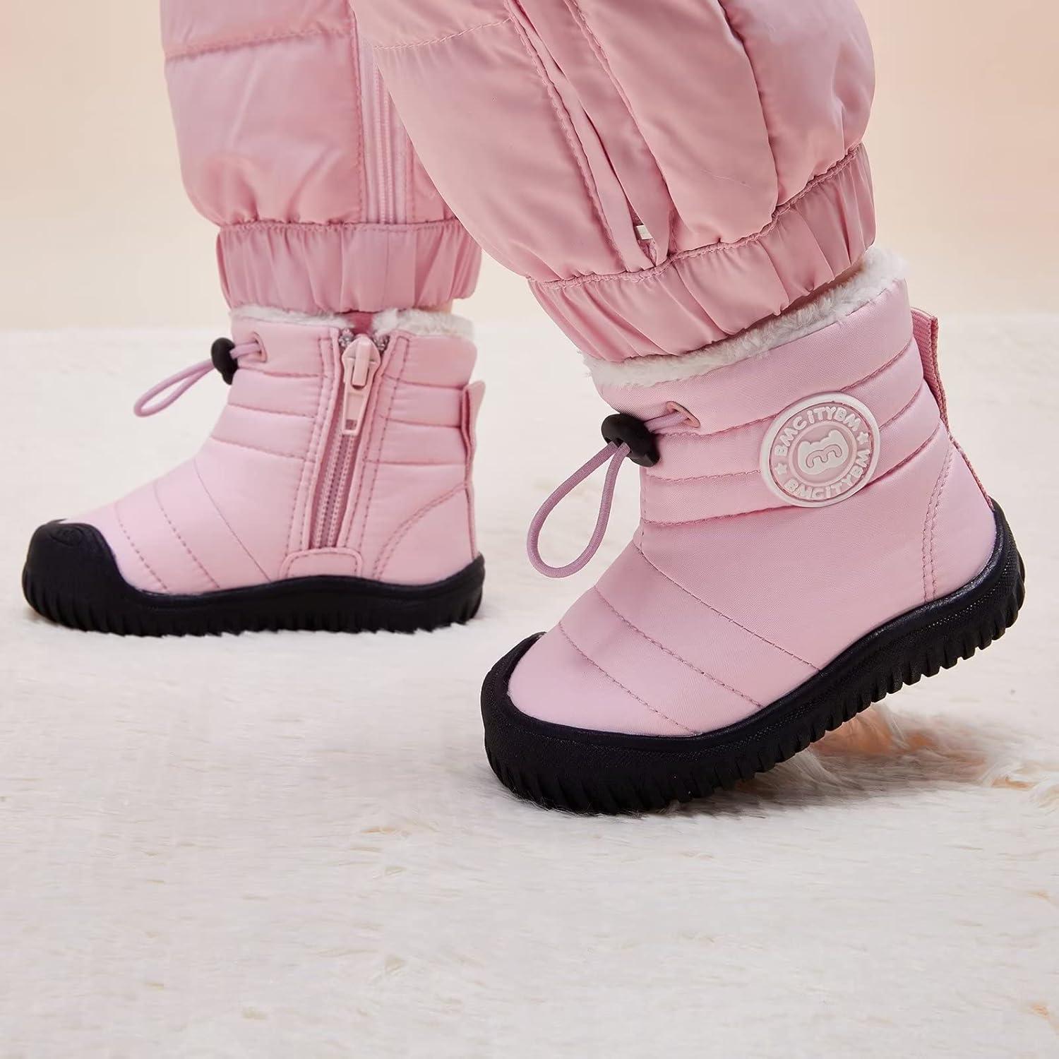 imageBMCiTYBM Toddler Baby Snow Boots Winter Shoes Boys Girls Cold Weather Baby Faux Fur ShoesDark Pink