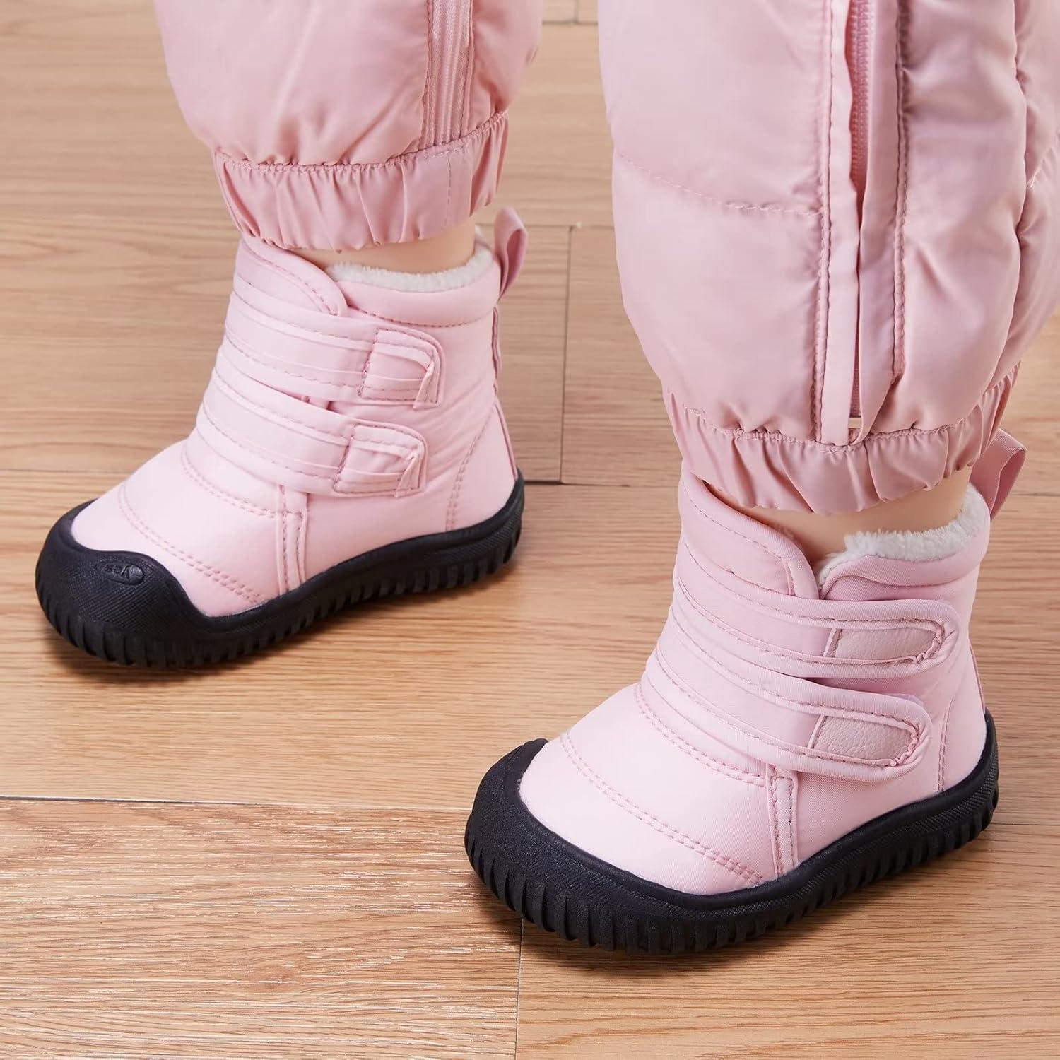 imageBMCiTYBM Toddler Baby Snow Boots Winter Shoes Boys Girls Cold Weather Baby Faux Fur ShoesTwo Strap Pink