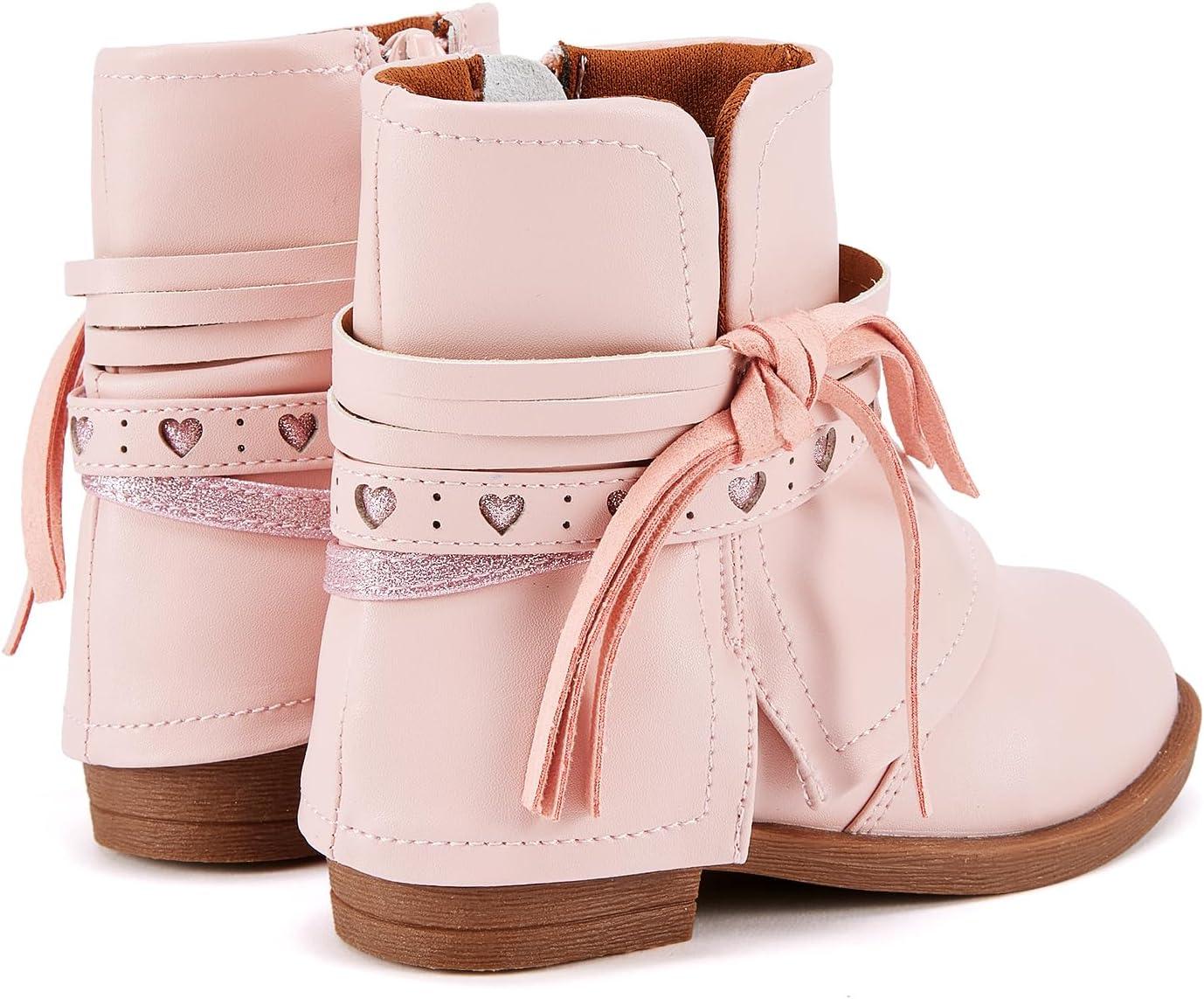 imageBMCiTYBM Toddler Little Girls Cowboy Cowgirl Boots Kids Pointed Toe Western Boots Mid Calf Side Zipper Riding Shoes for All Seasons ToddlerLittle KidA2pink