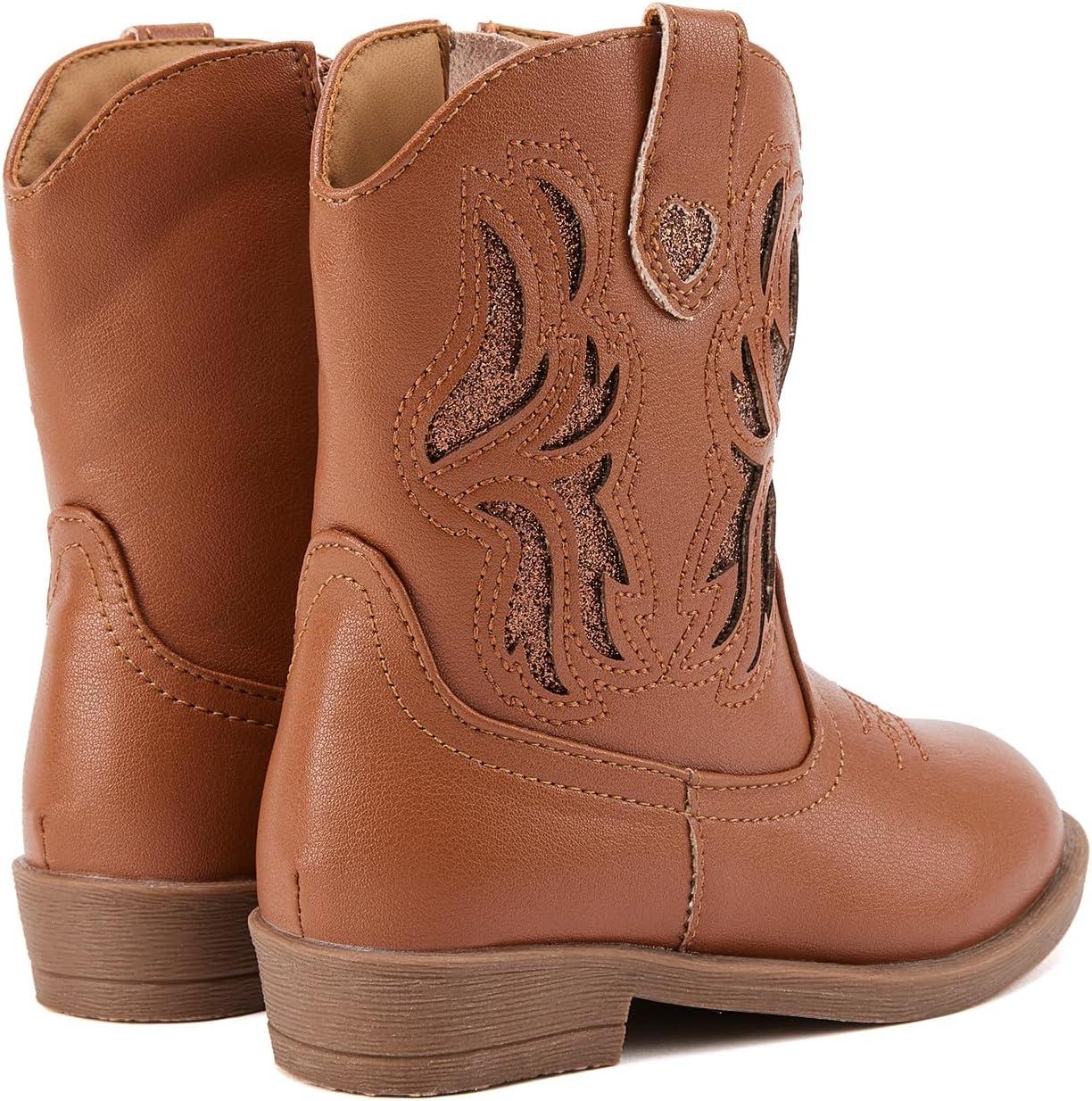 imageBMCiTYBM Toddler Little Girls Cowboy Cowgirl Boots Kids Pointed Toe Western Boots Mid Calf Side Zipper Riding Shoes for All Seasons ToddlerLittle KidA1brown