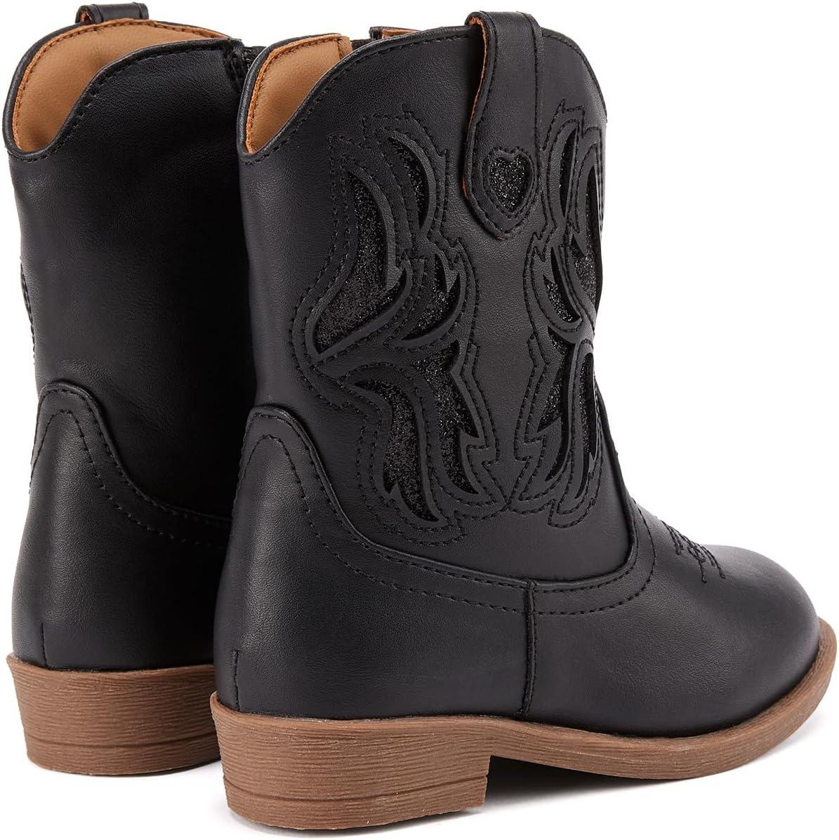 imageBMCiTYBM Toddler Little Girls Cowboy Cowgirl Boots Kids Pointed Toe Western Boots Mid Calf Side Zipper Riding Shoes for All Seasons ToddlerLittle KidA1black