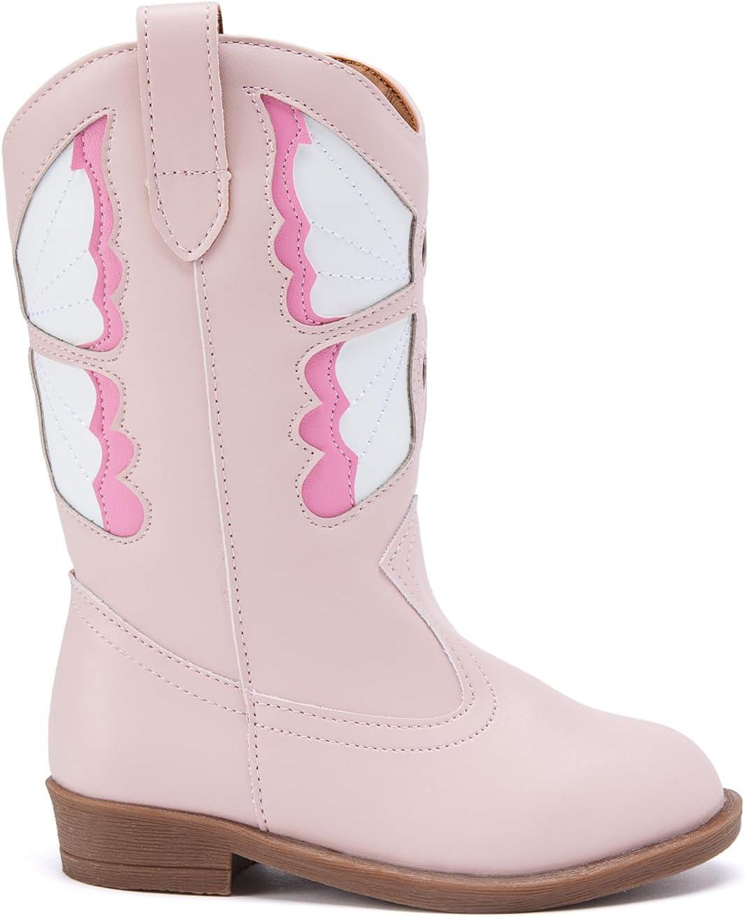 imageBMCiTYBM Toddler Little Girls Cowboy Cowgirl Boots Kids Pointed Toe Western Boots Mid Calf Side Zipper Riding Shoes for All Seasons ToddlerLittle KidA3pink