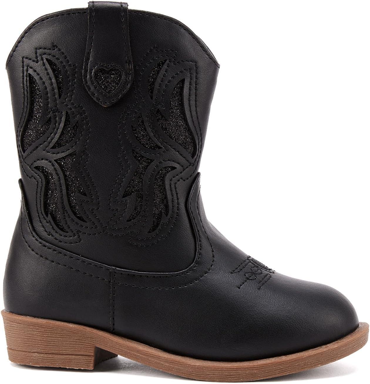 imageBMCiTYBM Toddler Little Girls Cowboy Cowgirl Boots Kids Pointed Toe Western Boots Mid Calf Side Zipper Riding Shoes for All Seasons ToddlerLittle KidA1black