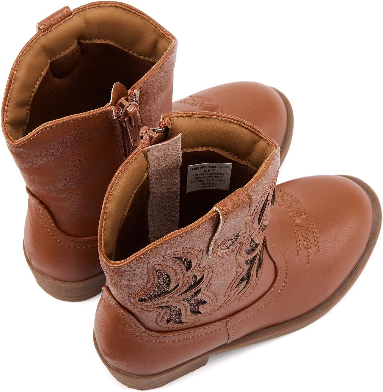 imageBMCiTYBM Toddler Little Girls Cowboy Cowgirl Boots Kids Pointed Toe Western Boots Mid Calf Side Zipper Riding Shoes for All Seasons ToddlerLittle KidA1brown