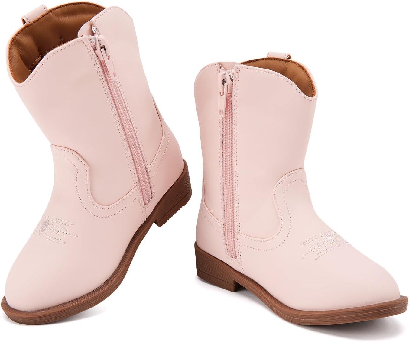 imageBMCiTYBM Toddler Little Girls Cowboy Cowgirl Boots Kids Pointed Toe Western Boots Mid Calf Side Zipper Riding Shoes for All Seasons ToddlerLittle KidA1pink