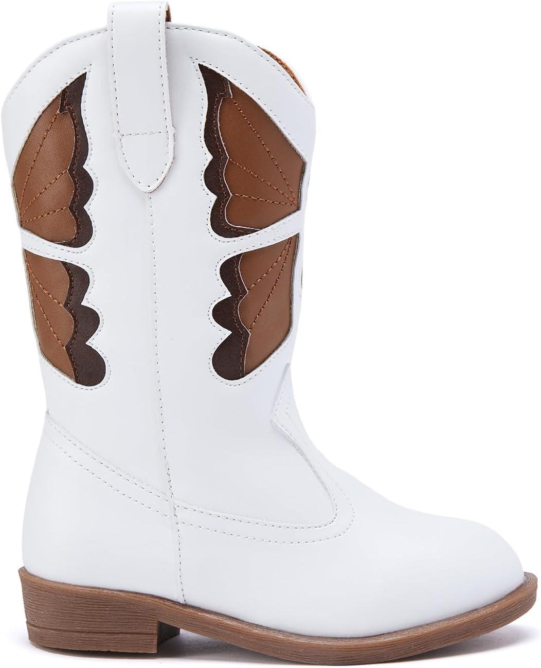imageBMCiTYBM Toddler Little Girls Cowboy Cowgirl Boots Kids Pointed Toe Western Boots Mid Calf Side Zipper Riding Shoes for All Seasons ToddlerLittle KidA3white