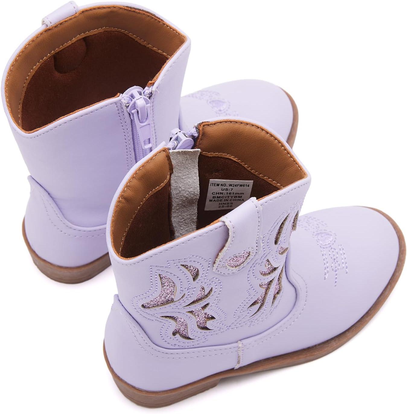 imageBMCiTYBM Toddler Little Girls Cowboy Cowgirl Boots Kids Pointed Toe Western Boots Mid Calf Side Zipper Riding Shoes for All Seasons ToddlerLittle KidA1purple