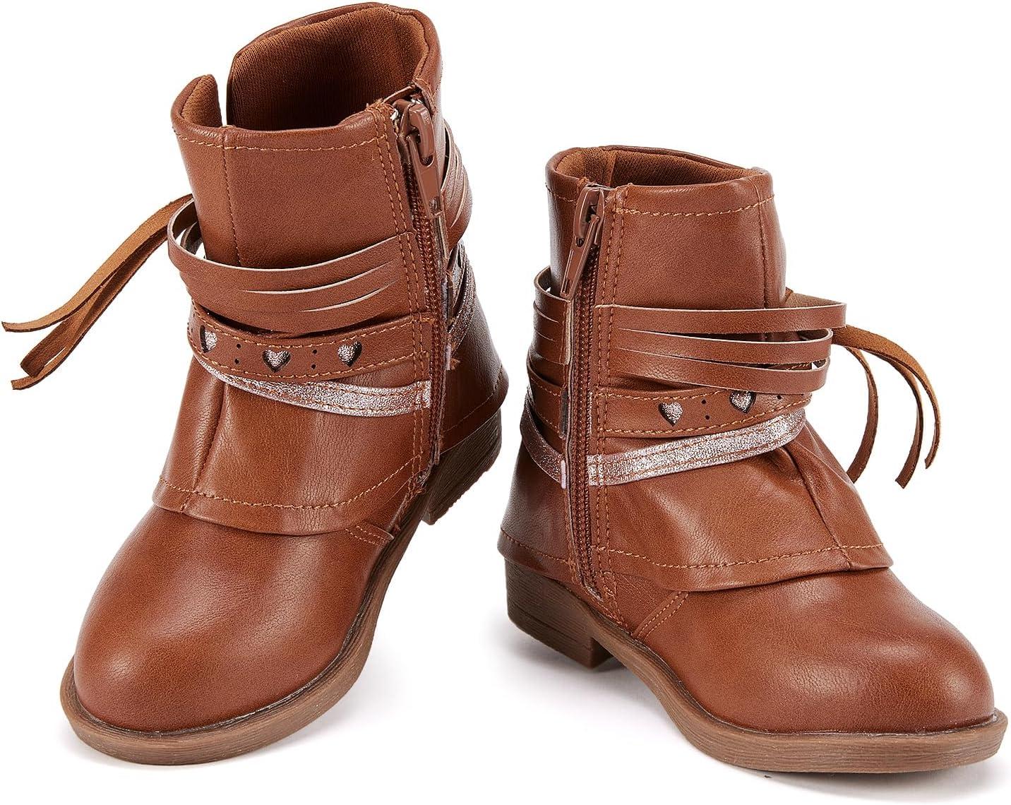 imageBMCiTYBM Toddler Little Girls Cowboy Cowgirl Boots Kids Pointed Toe Western Boots Mid Calf Side Zipper Riding Shoes for All Seasons ToddlerLittle KidA2brown