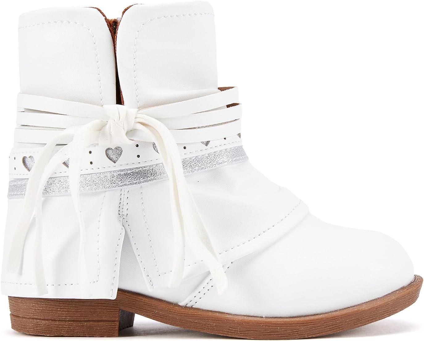 imageBMCiTYBM Toddler Little Girls Cowboy Cowgirl Boots Kids Pointed Toe Western Boots Mid Calf Side Zipper Riding Shoes for All Seasons ToddlerLittle KidA2white