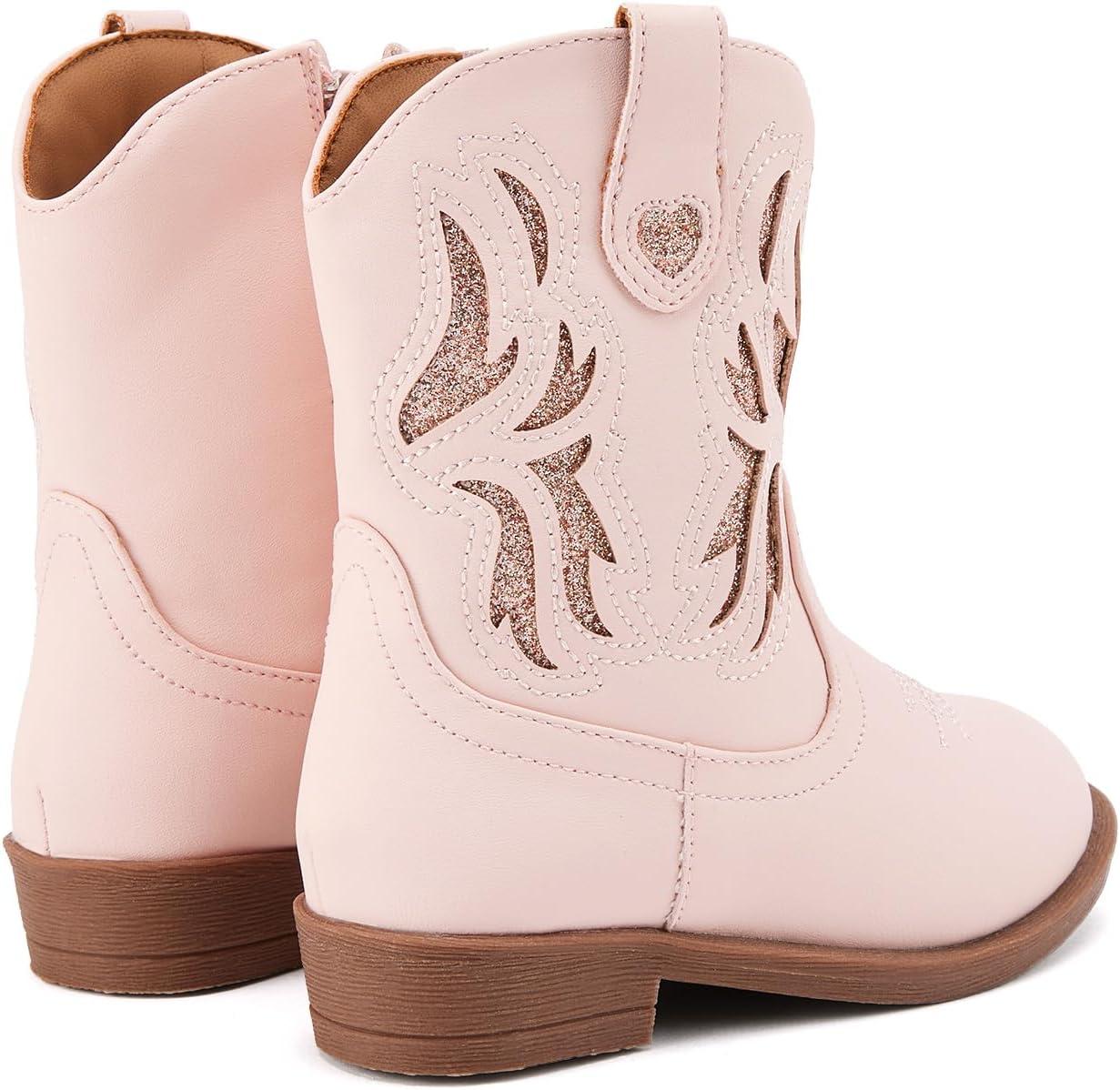 imageBMCiTYBM Toddler Little Girls Cowboy Cowgirl Boots Kids Pointed Toe Western Boots Mid Calf Side Zipper Riding Shoes for All Seasons ToddlerLittle KidA1pink