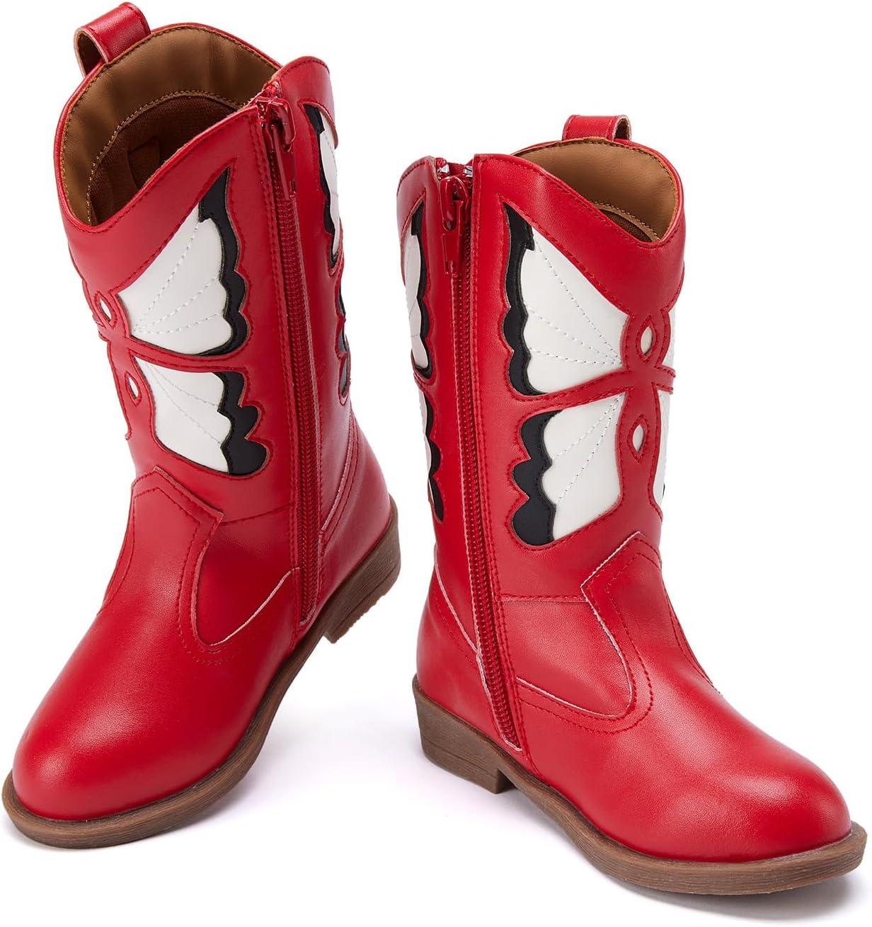 imageBMCiTYBM Toddler Little Girls Cowboy Cowgirl Boots Kids Pointed Toe Western Boots Mid Calf Side Zipper Riding Shoes for All Seasons ToddlerLittle KidA3red