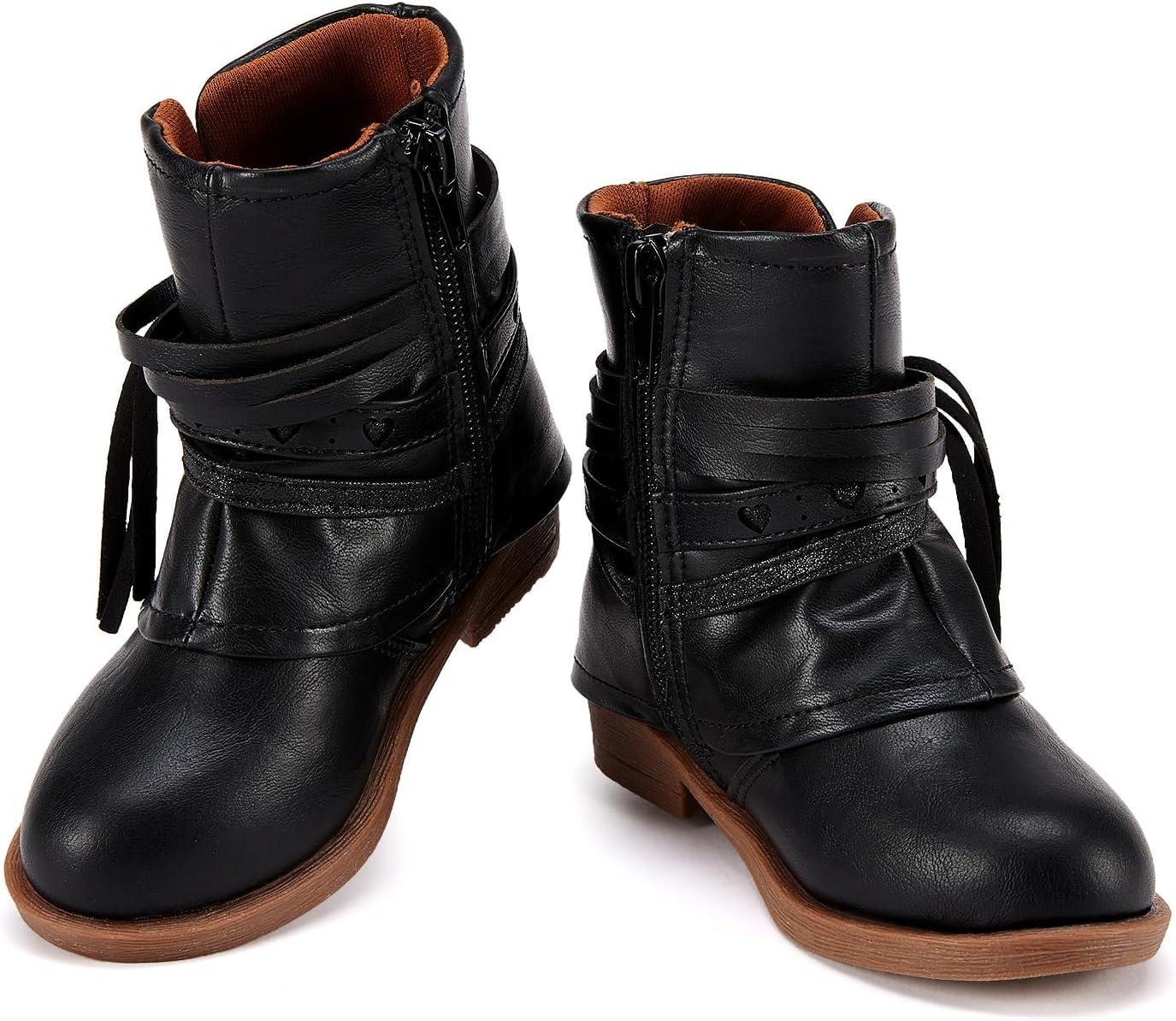 imageBMCiTYBM Toddler Little Girls Cowboy Cowgirl Boots Kids Pointed Toe Western Boots Mid Calf Side Zipper Riding Shoes for All Seasons ToddlerLittle KidA2black