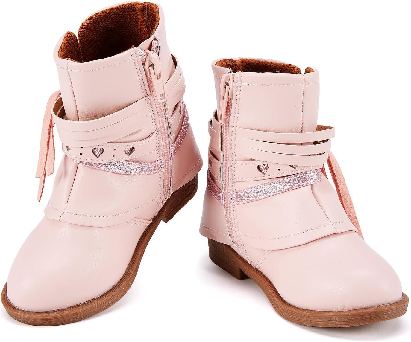 imageBMCiTYBM Toddler Little Girls Cowboy Cowgirl Boots Kids Pointed Toe Western Boots Mid Calf Side Zipper Riding Shoes for All Seasons ToddlerLittle KidA2pink