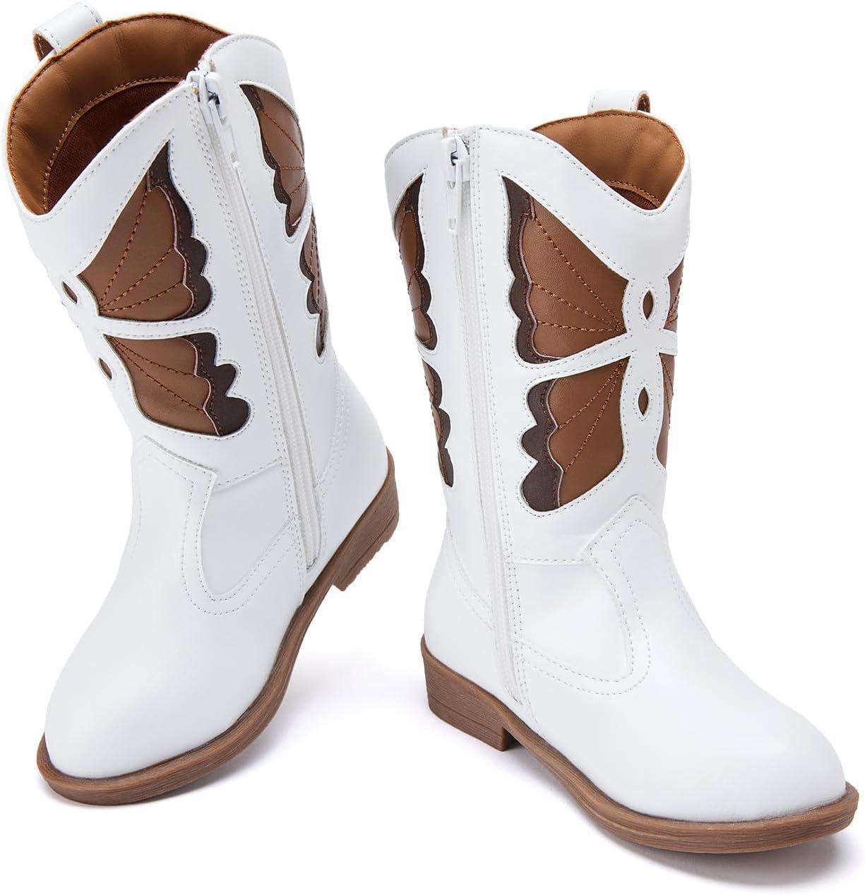 imageBMCiTYBM Toddler Little Girls Cowboy Cowgirl Boots Kids Pointed Toe Western Boots Mid Calf Side Zipper Riding Shoes for All Seasons ToddlerLittle KidA3white