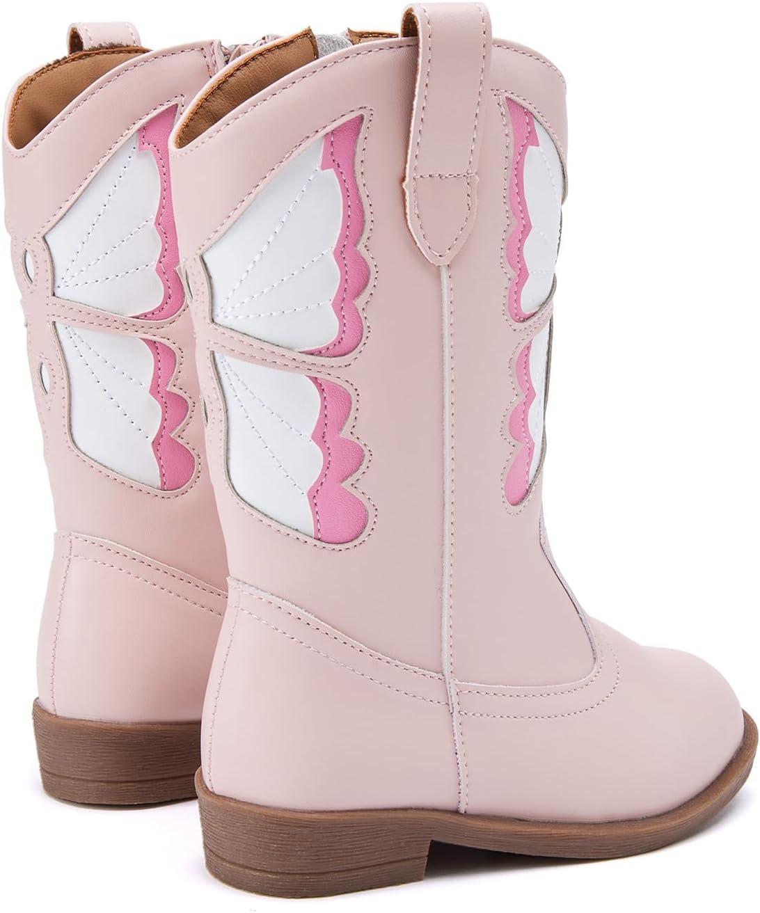 imageBMCiTYBM Toddler Little Girls Cowboy Cowgirl Boots Kids Pointed Toe Western Boots Mid Calf Side Zipper Riding Shoes for All Seasons ToddlerLittle KidA3pink