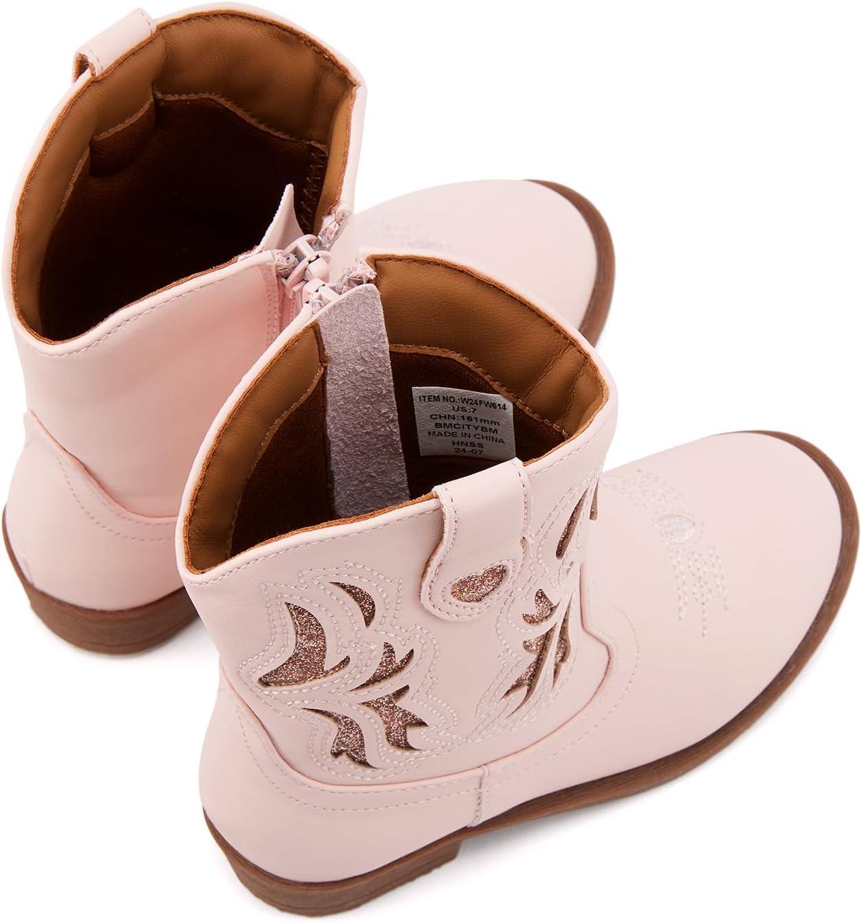 imageBMCiTYBM Toddler Little Girls Cowboy Cowgirl Boots Kids Pointed Toe Western Boots Mid Calf Side Zipper Riding Shoes for All Seasons ToddlerLittle KidA1pink