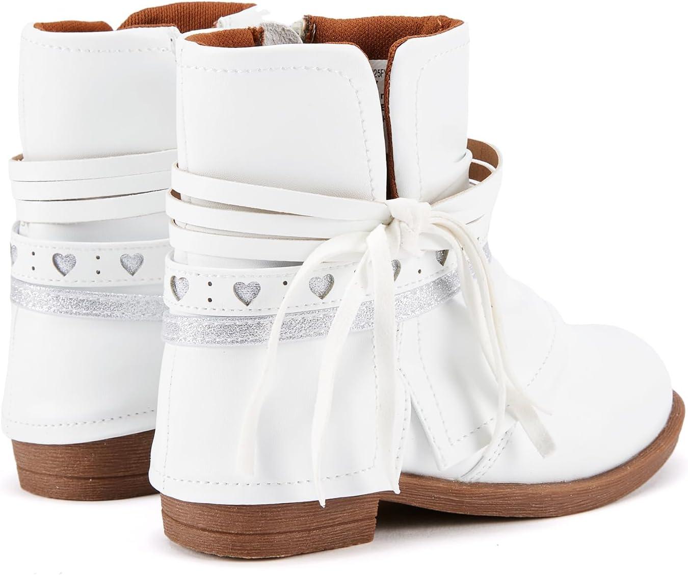 imageBMCiTYBM Toddler Little Girls Cowboy Cowgirl Boots Kids Pointed Toe Western Boots Mid Calf Side Zipper Riding Shoes for All Seasons ToddlerLittle KidA2white