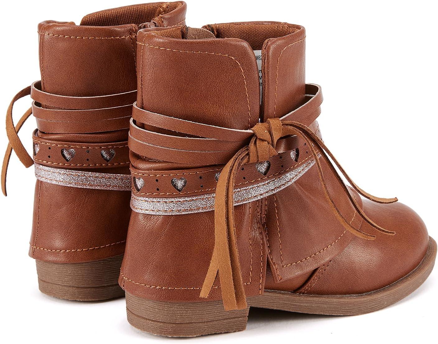 imageBMCiTYBM Toddler Little Girls Cowboy Cowgirl Boots Kids Pointed Toe Western Boots Mid Calf Side Zipper Riding Shoes for All Seasons ToddlerLittle KidA2brown