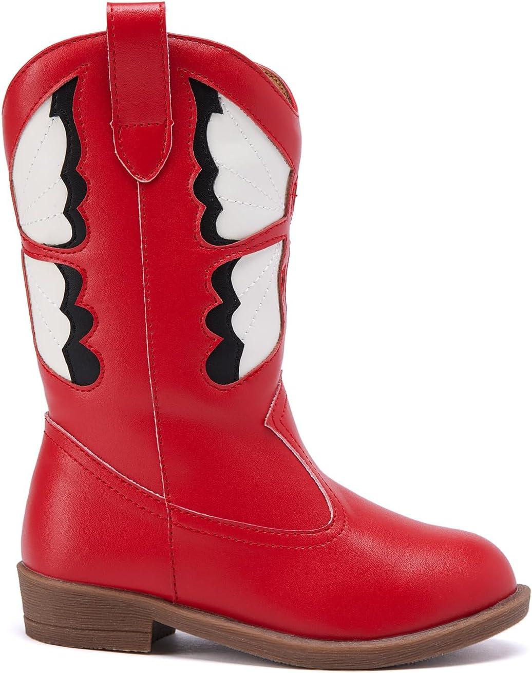 imageBMCiTYBM Toddler Little Girls Cowboy Cowgirl Boots Kids Pointed Toe Western Boots Mid Calf Side Zipper Riding Shoes for All Seasons ToddlerLittle KidA3red