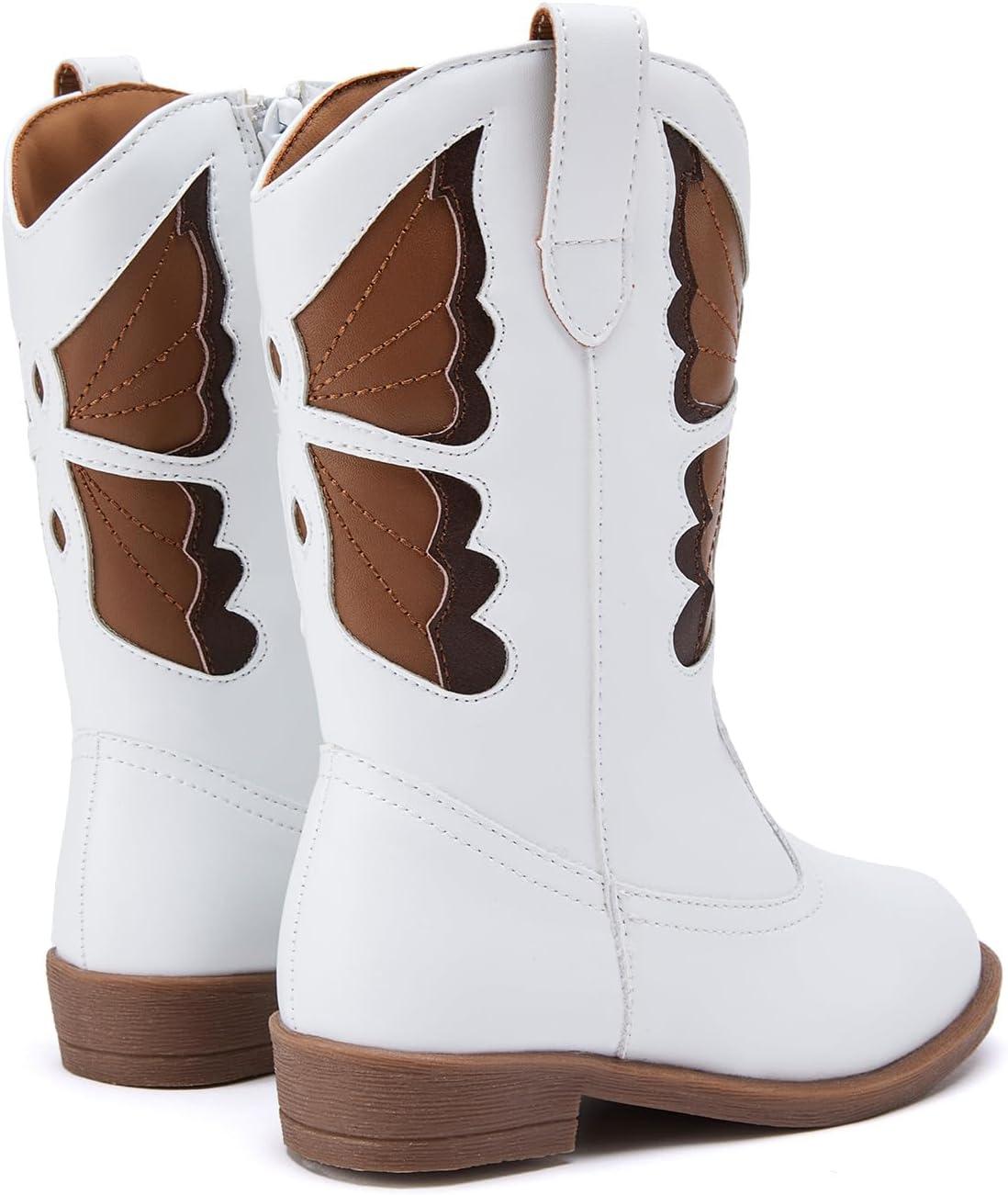 imageBMCiTYBM Toddler Little Girls Cowboy Cowgirl Boots Kids Pointed Toe Western Boots Mid Calf Side Zipper Riding Shoes for All Seasons ToddlerLittle KidA3white
