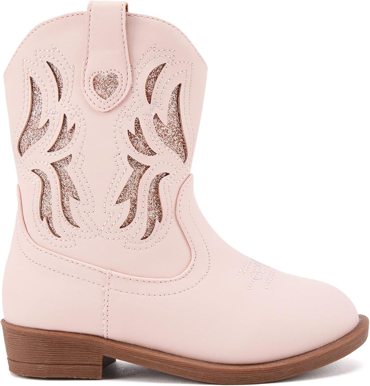 imageBMCiTYBM Toddler Little Girls Cowboy Cowgirl Boots Kids Pointed Toe Western Boots Mid Calf Side Zipper Riding Shoes for All Seasons ToddlerLittle KidA1pink