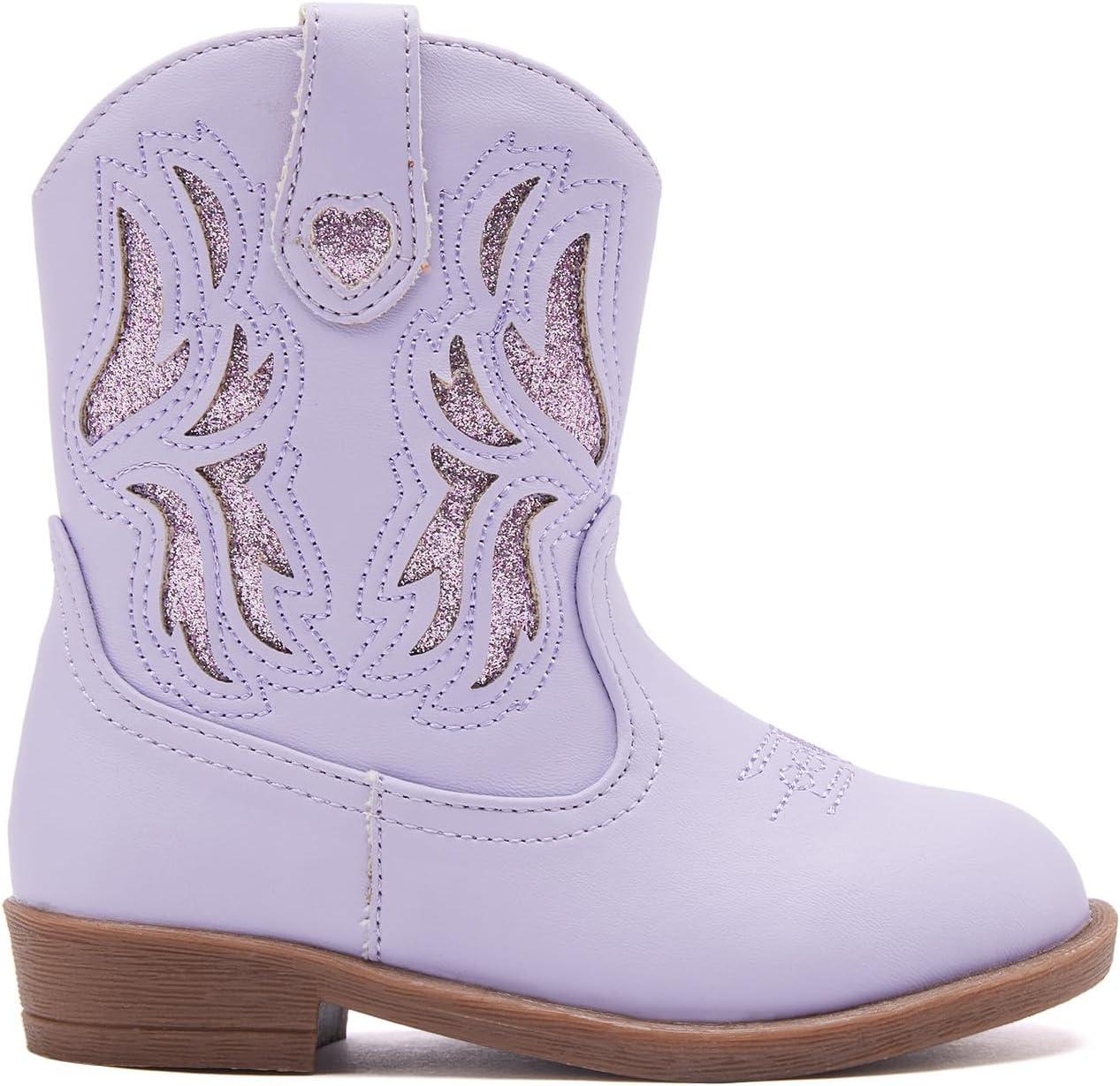 imageBMCiTYBM Toddler Little Girls Cowboy Cowgirl Boots Kids Pointed Toe Western Boots Mid Calf Side Zipper Riding Shoes for All Seasons ToddlerLittle KidA1purple