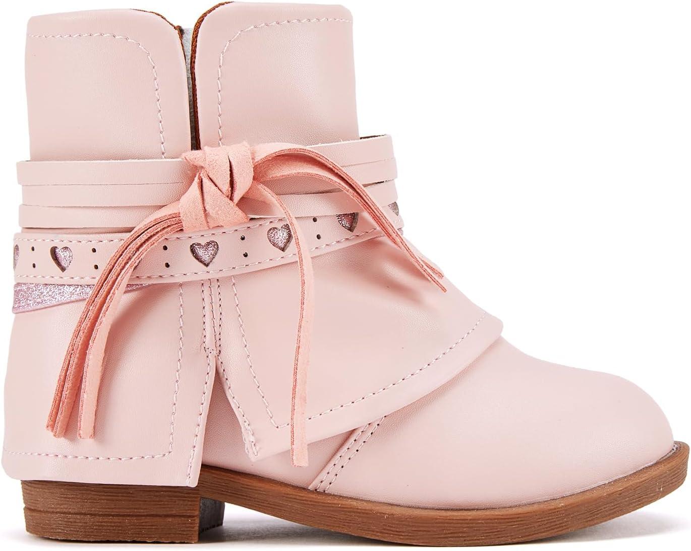 imageBMCiTYBM Toddler Little Girls Cowboy Cowgirl Boots Kids Pointed Toe Western Boots Mid Calf Side Zipper Riding Shoes for All Seasons ToddlerLittle KidA2pink