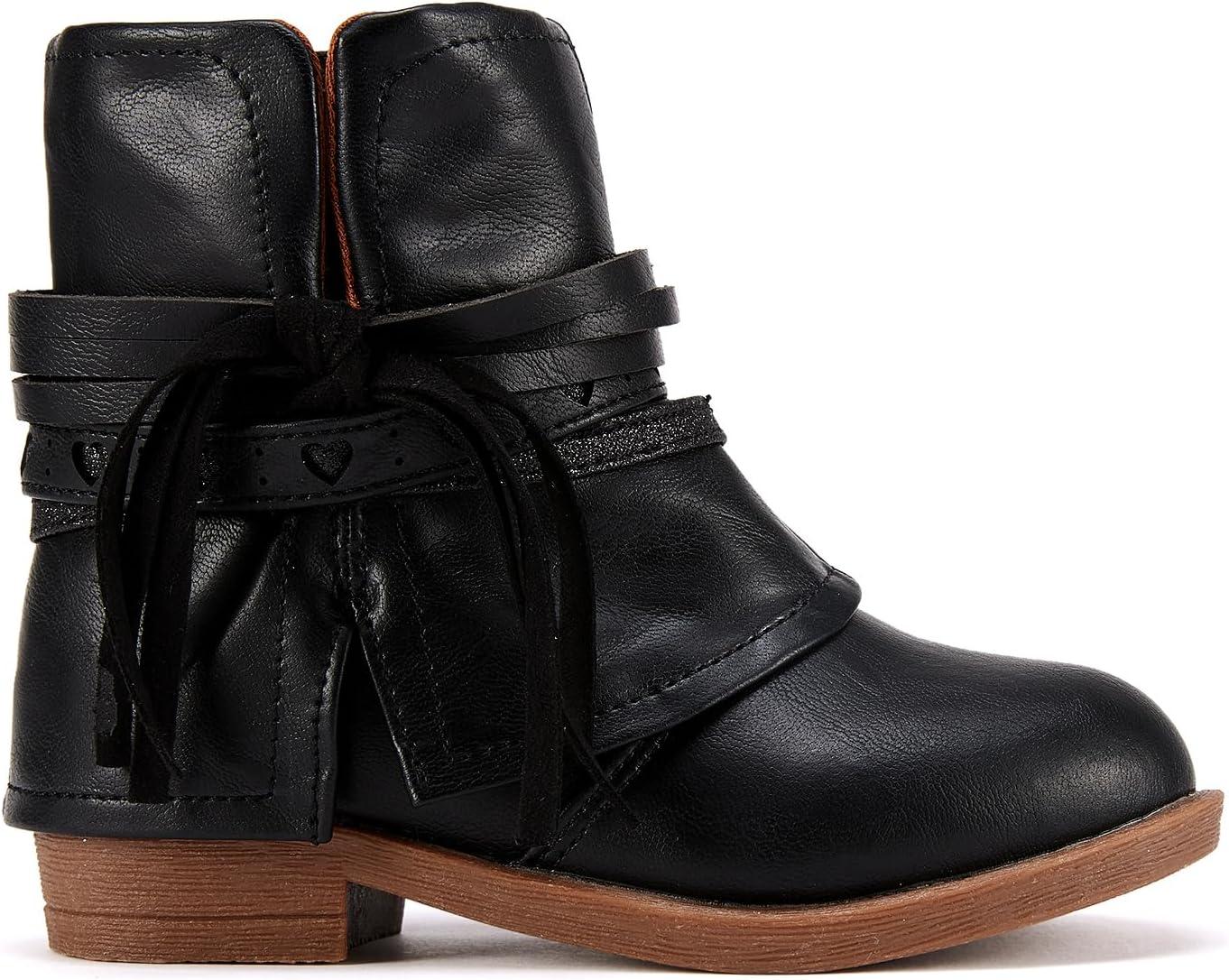 imageBMCiTYBM Toddler Little Girls Cowboy Cowgirl Boots Kids Pointed Toe Western Boots Mid Calf Side Zipper Riding Shoes for All Seasons ToddlerLittle KidA2black