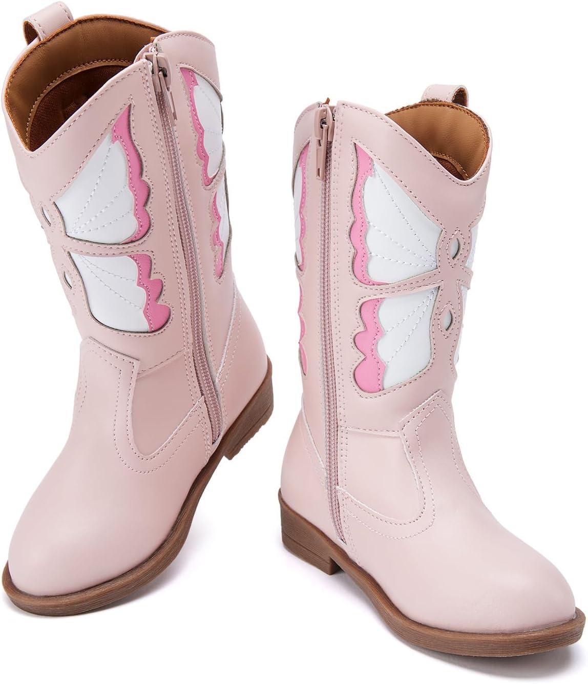 imageBMCiTYBM Toddler Little Girls Cowboy Cowgirl Boots Kids Pointed Toe Western Boots Mid Calf Side Zipper Riding Shoes for All Seasons ToddlerLittle KidA3pink
