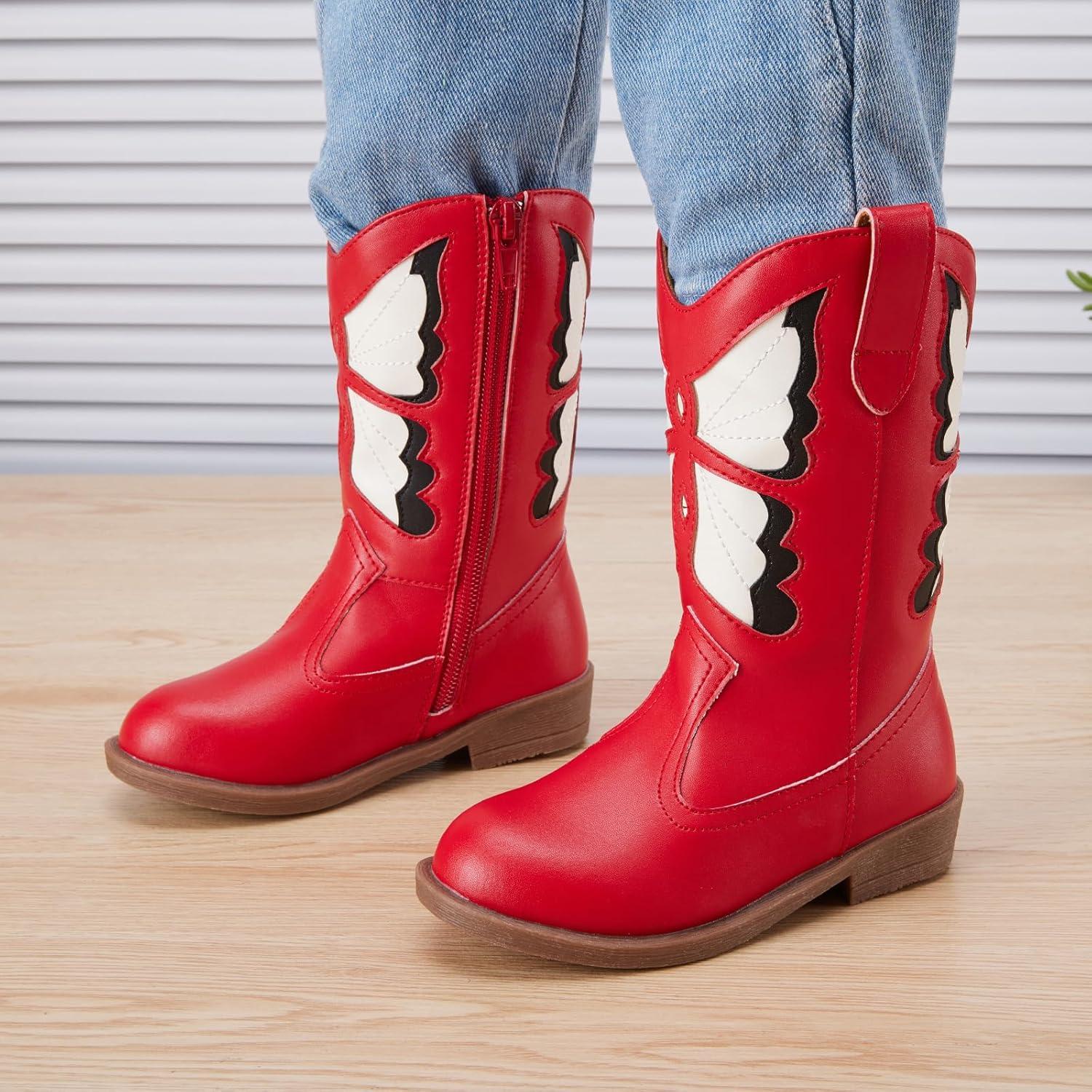 imageBMCiTYBM Toddler Little Girls Cowboy Cowgirl Boots Kids Pointed Toe Western Boots Mid Calf Side Zipper Riding Shoes for All Seasons ToddlerLittle KidA3red