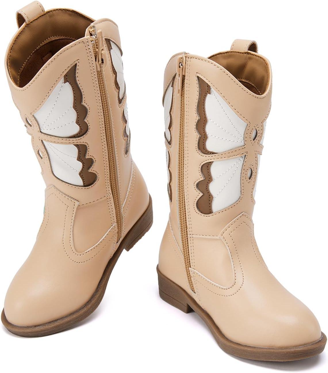 imageBMCiTYBM Toddler Little Girls Cowboy Cowgirl Boots Kids Pointed Toe Western Boots Mid Calf Side Zipper Riding Shoes for All Seasons ToddlerLittle KidA3camel