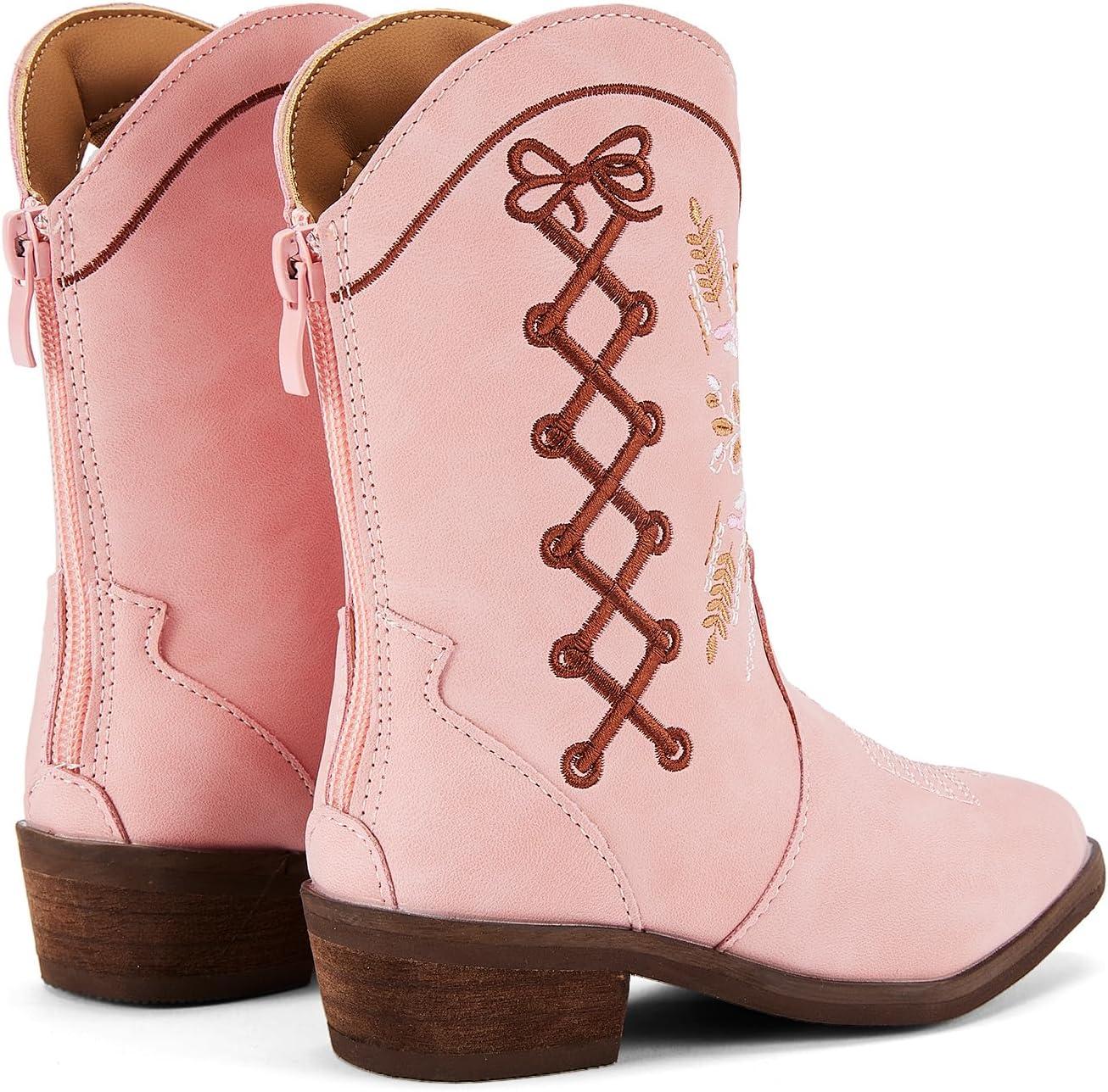imageBMCiTYBM Toddler Little Girls Cowboy Cowgirl Boots Kids Pointed Toe Western Boots Mid Calf Side Zipper Riding Shoes for All Seasons ToddlerLittle KidBpink