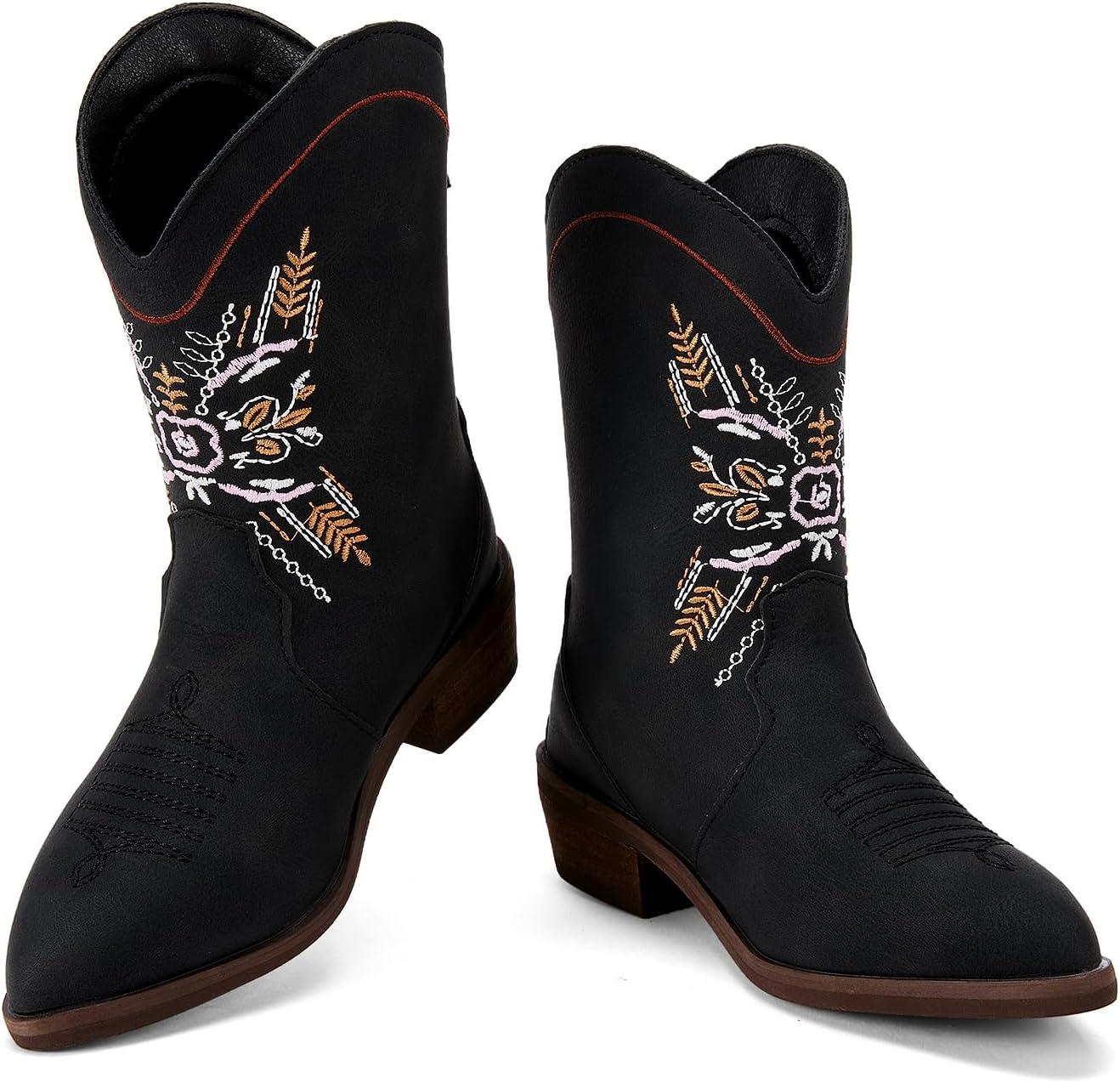 imageBMCiTYBM Toddler Little Girls Cowboy Cowgirl Boots Kids Pointed Toe Western Boots Mid Calf Side Zipper Riding Shoes for All Seasons ToddlerLittle KidBblack