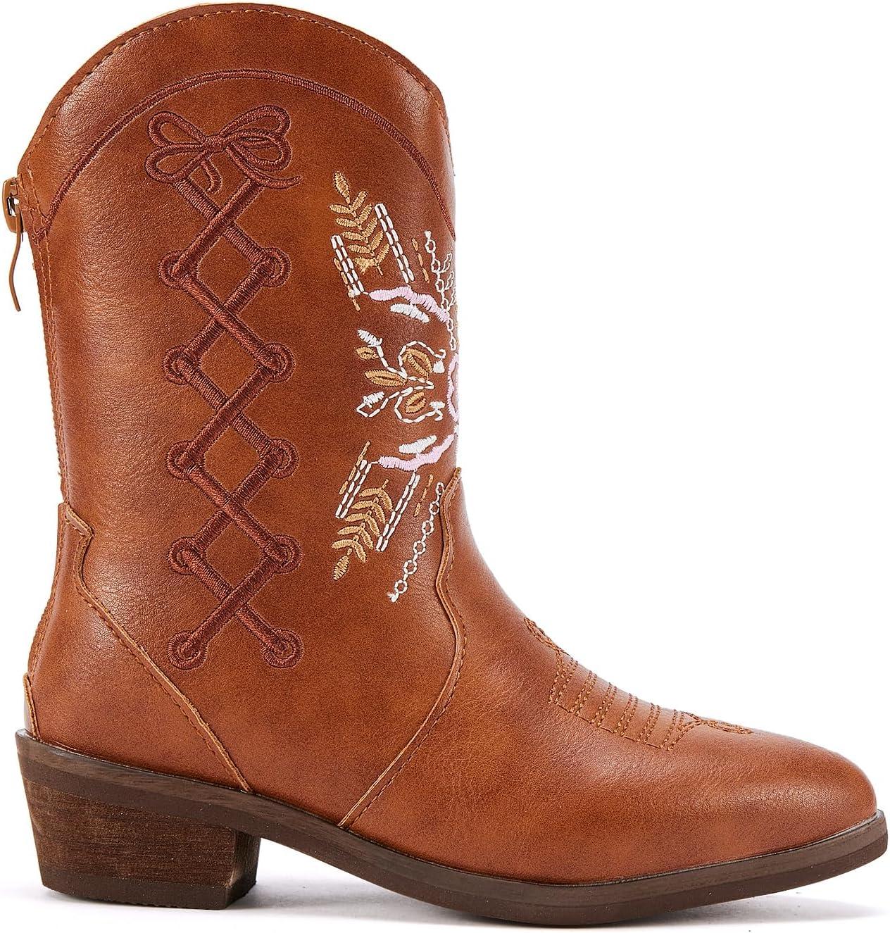imageBMCiTYBM Toddler Little Girls Cowboy Cowgirl Boots Kids Pointed Toe Western Boots Mid Calf Side Zipper Riding Shoes for All Seasons ToddlerLittle KidBbrown