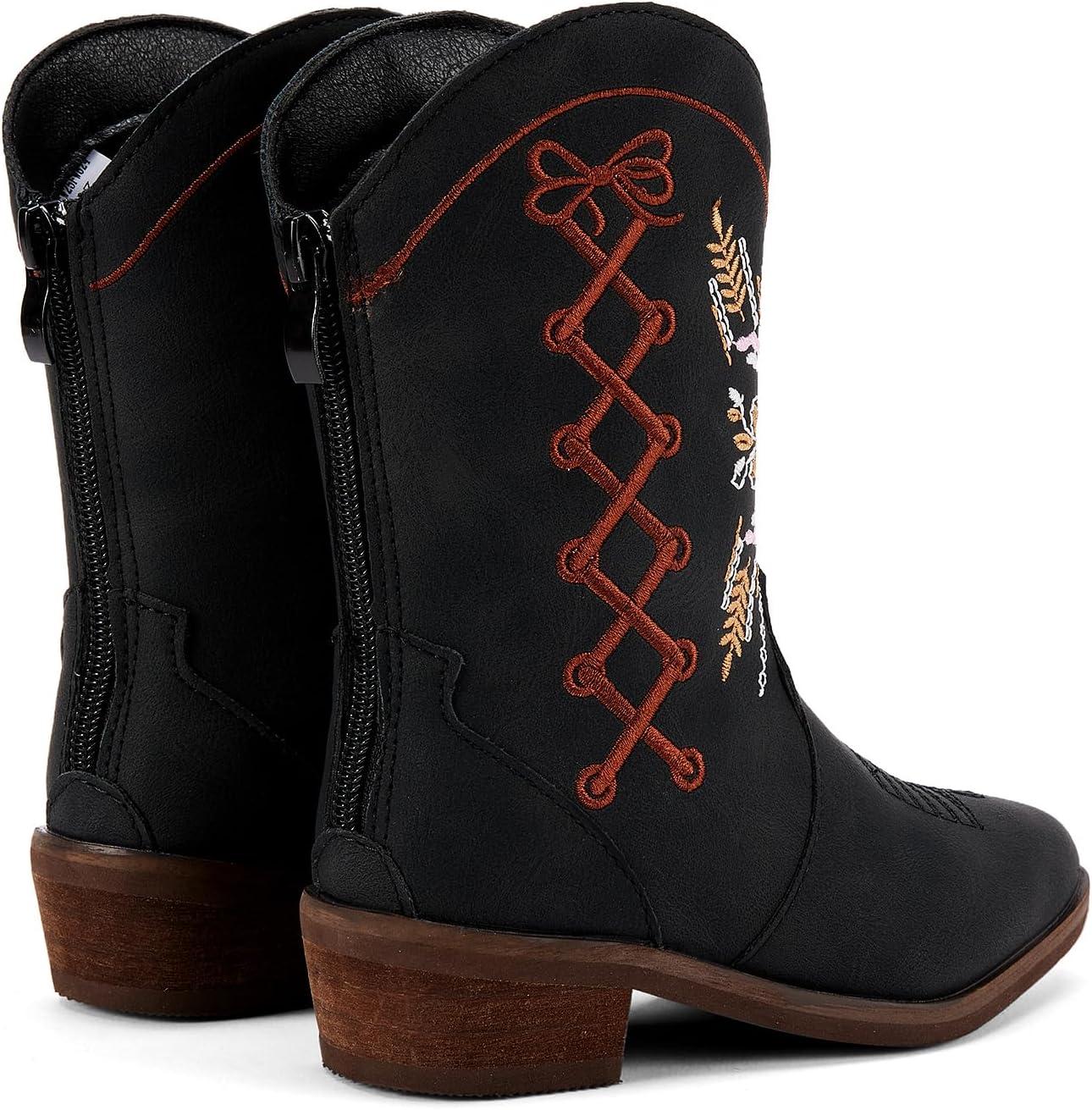 imageBMCiTYBM Toddler Little Girls Cowboy Cowgirl Boots Kids Pointed Toe Western Boots Mid Calf Side Zipper Riding Shoes for All Seasons ToddlerLittle KidBblack