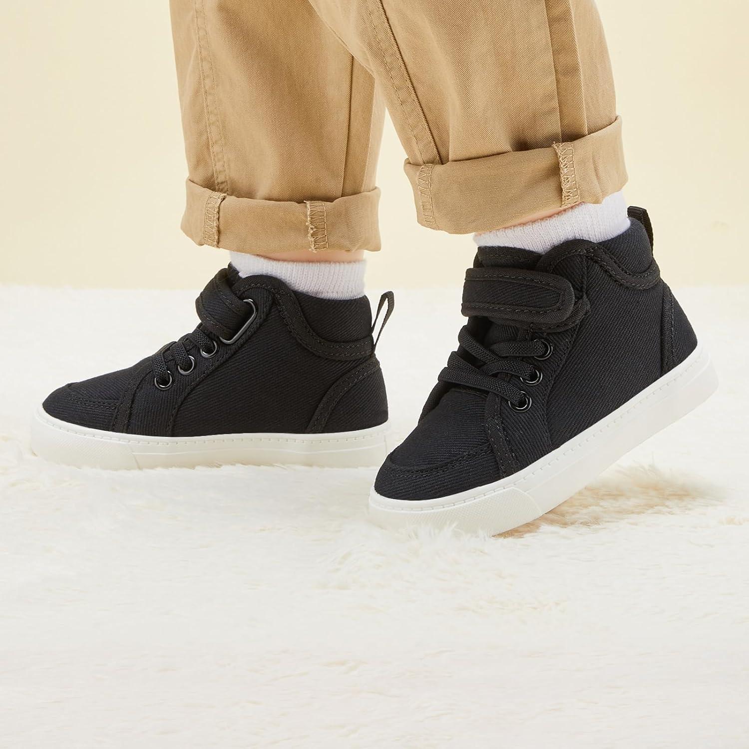 imageToddler Boys Girls Walking Shoes High Top Tennis Canvas SneakersInfantToddlerAblack