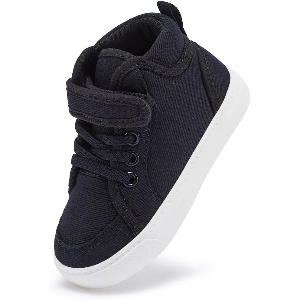 imageToddler Boys Girls Walking Shoes High Top Tennis Canvas SneakersInfantToddlerAblack