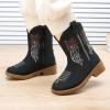 imageBMCiTYBM Toddler Cowgirl Cowboy Boots Boys Girls Square Toe Western Boots Mid Calf Side Zipper Riding Shoes for All SeasonsAblack