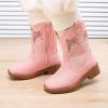 imageBMCiTYBM Toddler Cowgirl Cowboy Boots Boys Girls Square Toe Western Boots Mid Calf Side Zipper Riding Shoes for All SeasonsApink
