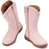imageBMCiTYBM Toddler Girl Boy Cowboy Cowgirl Boots Little Kids Square Toe Western Boots Mid Calf Side Zipper Riding Shoes for All SeasonsApink