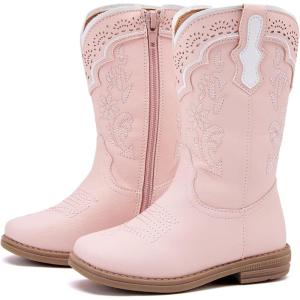 imageBMCiTYBM Toddler Girl Boy Cowboy Cowgirl Boots Little Kids Square Toe Western Boots Mid Calf Side Zipper Riding Shoes for All SeasonsApink
