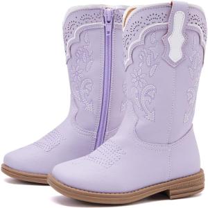 imageBMCiTYBM Toddler Girl Boy Cowboy Cowgirl Boots Little Kids Square Toe Western Boots Mid Calf Side Zipper Riding Shoes for All SeasonsApurple