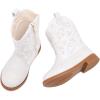 imageBMCiTYBM Toddler Girls Cowgirl Boots Little Kids Mid Calf Western Flower Cowboy Pointed Toe Riding Shoes All Season4white