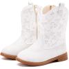 imageBMCiTYBM Toddler Girls Cowgirl Boots Little Kids Mid Calf Western Flower Cowboy Pointed Toe Riding Shoes All Season4white
