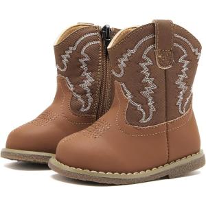 imageBMCiTYBM Baby Cowboy Cowgirl Boots Infant Western Boots Toddler Boys Girls Round Toe Riding Mid Calf Boots All Seasons for 6 9 12 18 24 MonthsA1brown