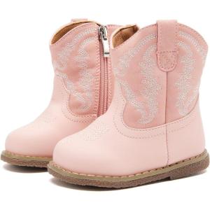 imageBMCiTYBM Baby Cowboy Cowgirl Boots Infant Western Boots Toddler Boys Girls Round Toe Riding Mid Calf Boots All Seasons for 6 9 12 18 24 MonthsA1pink