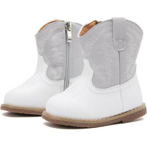 imageBMCiTYBM Baby Cowboy Cowgirl Boots Infant Western Boots Toddler Boys Girls Round Toe Riding Mid Calf Boots All Seasons for 6 9 12 18 24 MonthsA1white Grey