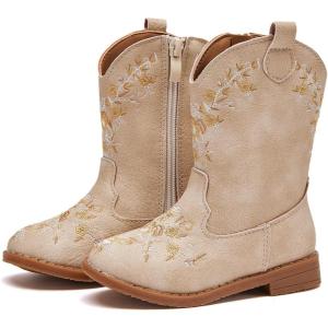 imageBMCiTYBM Toddler Girls Cowboy Cowgirl Boots Little Kids Pointed Toe Western Boots Mid Calf Side Zipper Riding Shoes for All Seasons ToddlerLittle KidFbeige