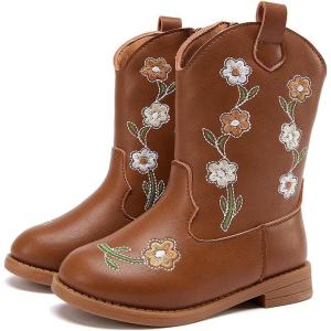 imageBMCiTYBM Toddler Girls Cowgirl Boots Little Kids Mid Calf Western Flower Cowboy Pointed Toe Riding Shoes All Season1brown